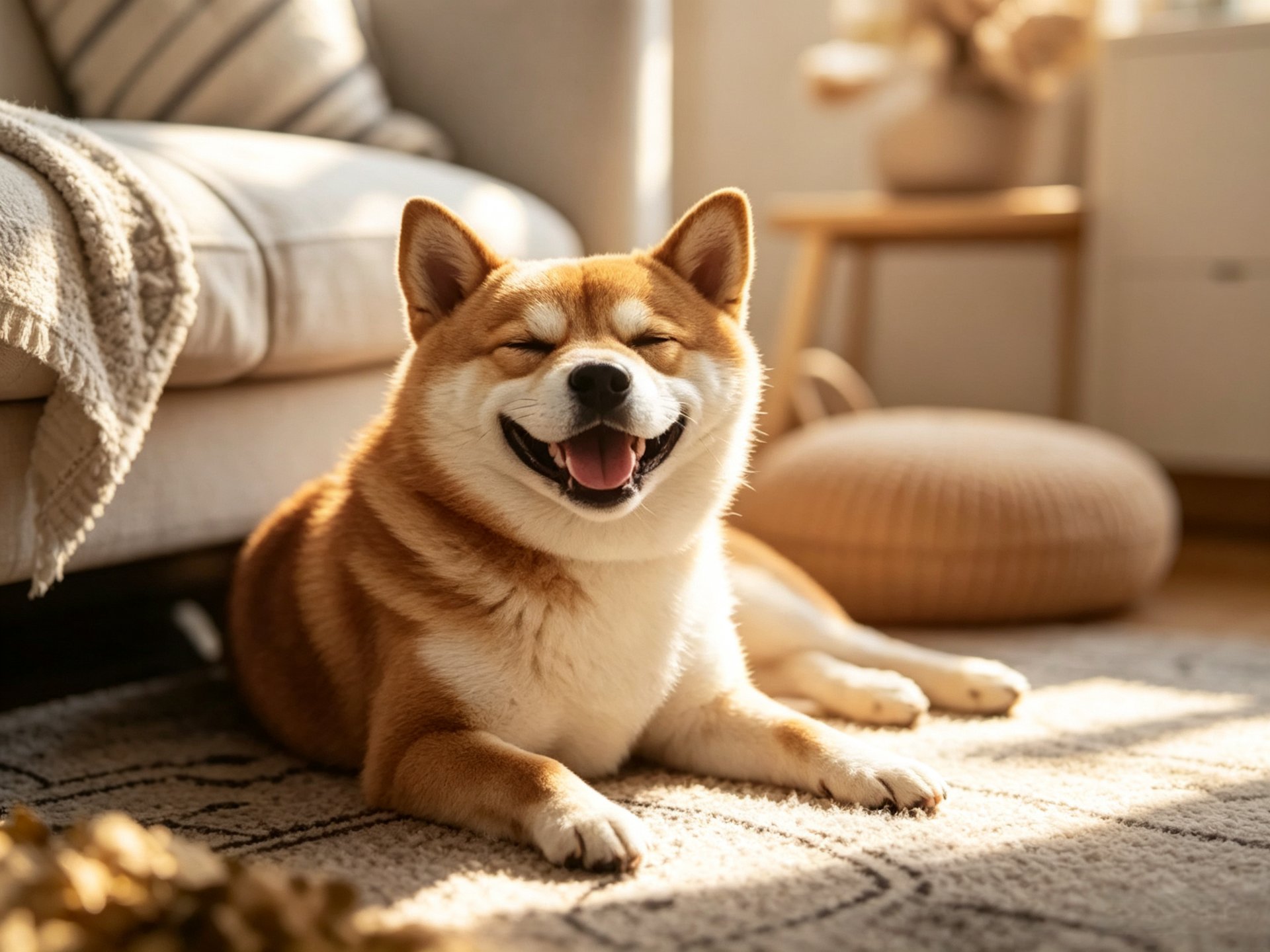 Original customer photograph of a smiling Shiba Inu, used as the starting image
